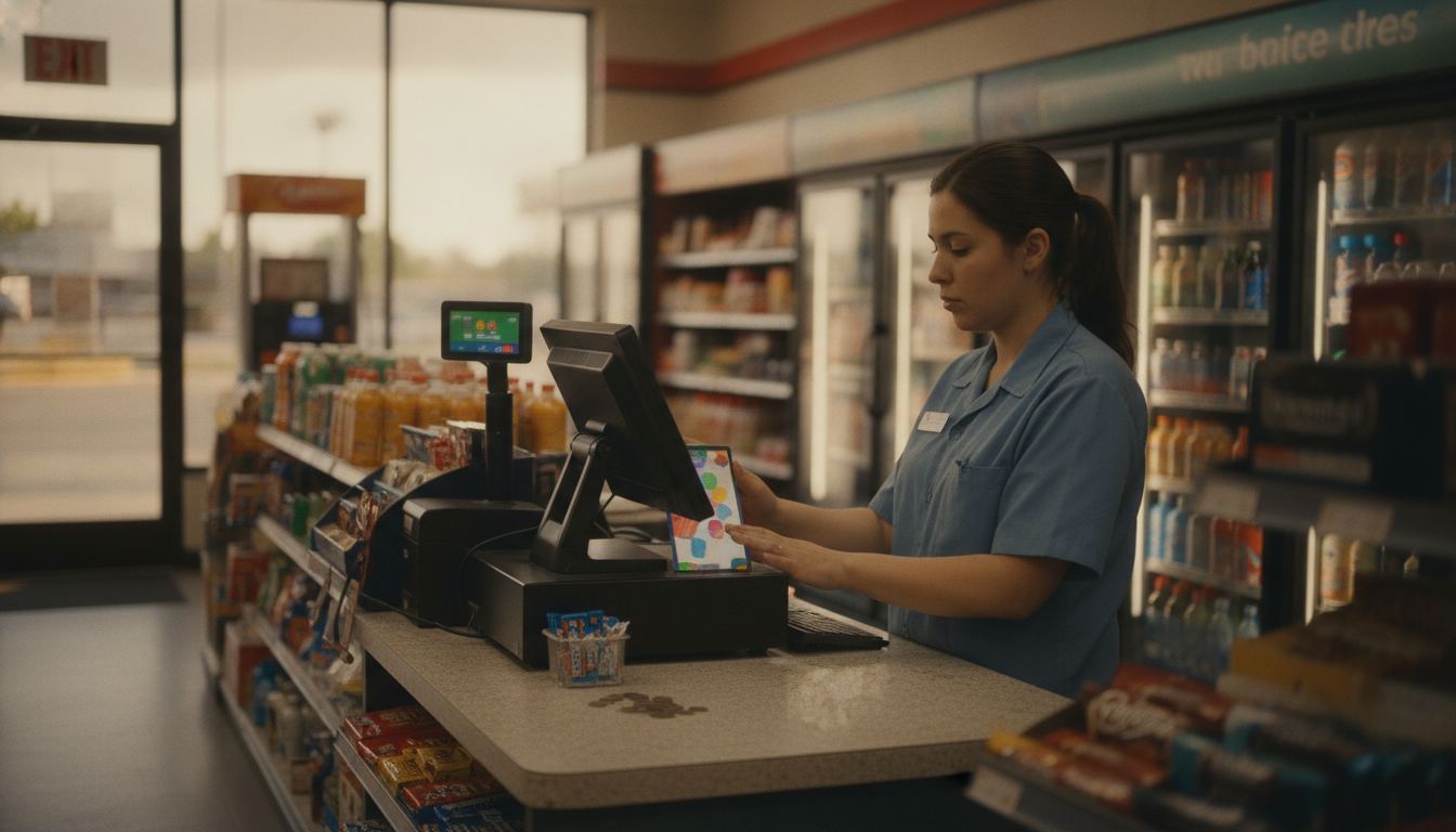 Gas station cashier using a modern point of sale system
