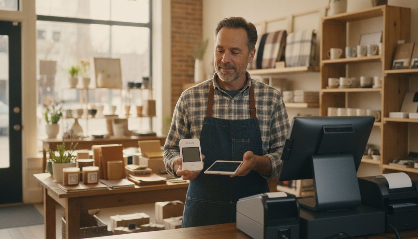 Shop owner comparing Square with a retail point-of-sale system